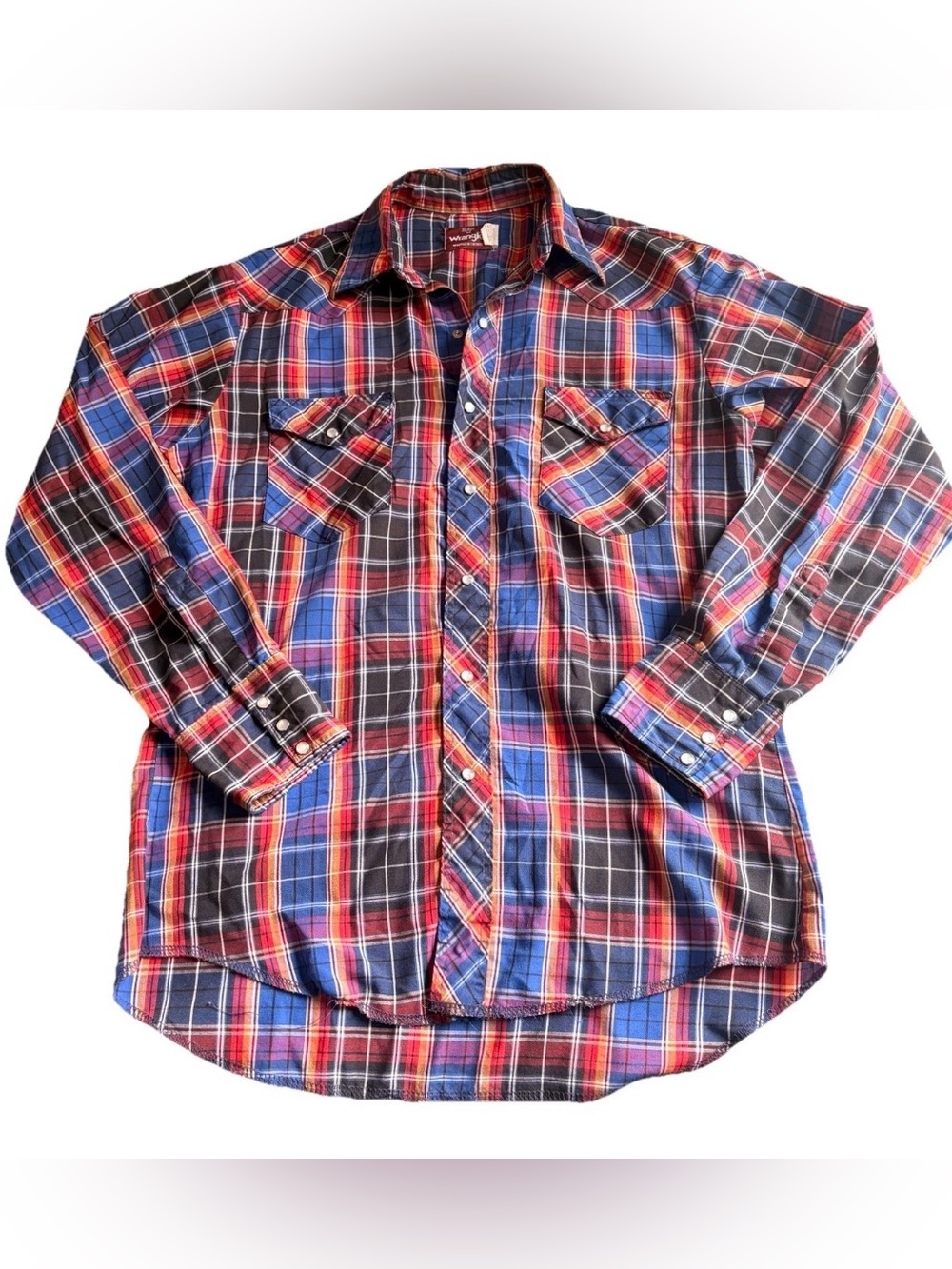 Wrangler Men’s M 15-15.5 Pearl Snap Long Sleeve Plaid Shirt Western Cowboy